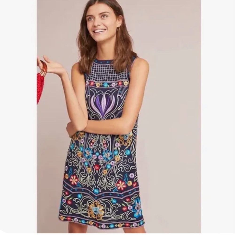 Anthropology Kira Embroidered Tunic Dress Size 2